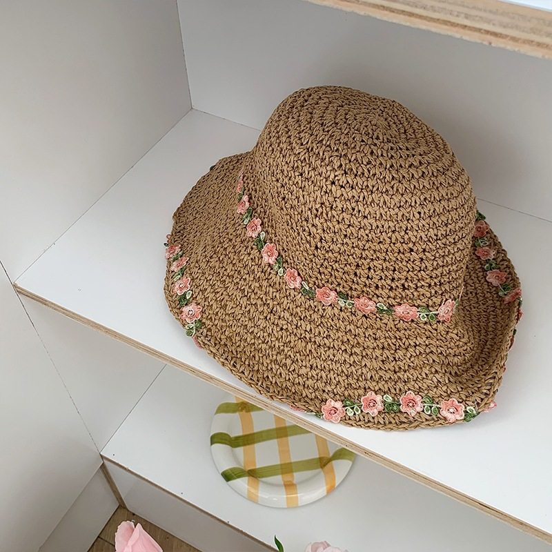 หมวกสาน Coastal แต่งดอกไม้ สุดน่ารัก (B130) หมวกบัคเก็ตกันแดด แฟชั่นสำหรับผู้หญิง - รูปที่ 4