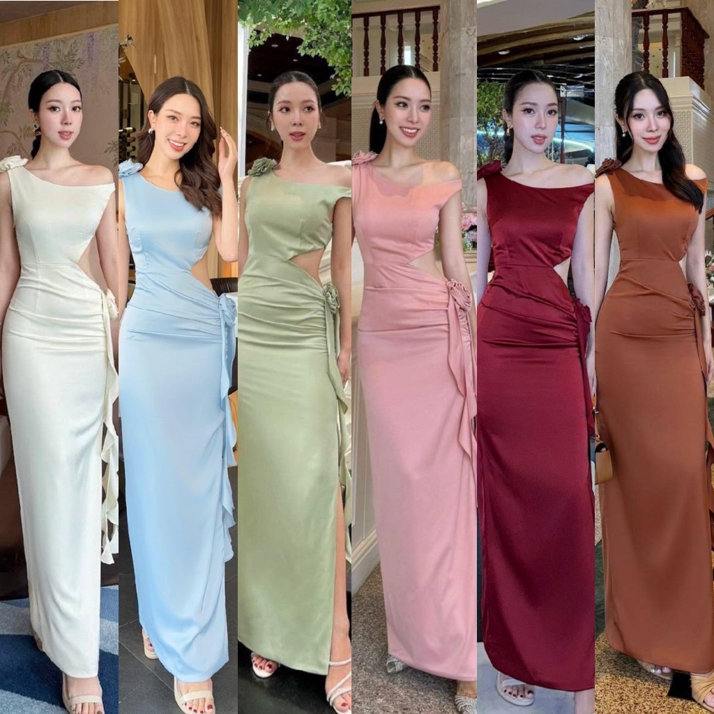 🚩ร้านโค้ดคุ้ม🚩 LALADA เดรสซาตินยาว ชุดออกงาน เขียว ชมพู แดง น้ำตาล ไปงานแต่ง เพื่อนเจ้าสาว ดินเนอร์