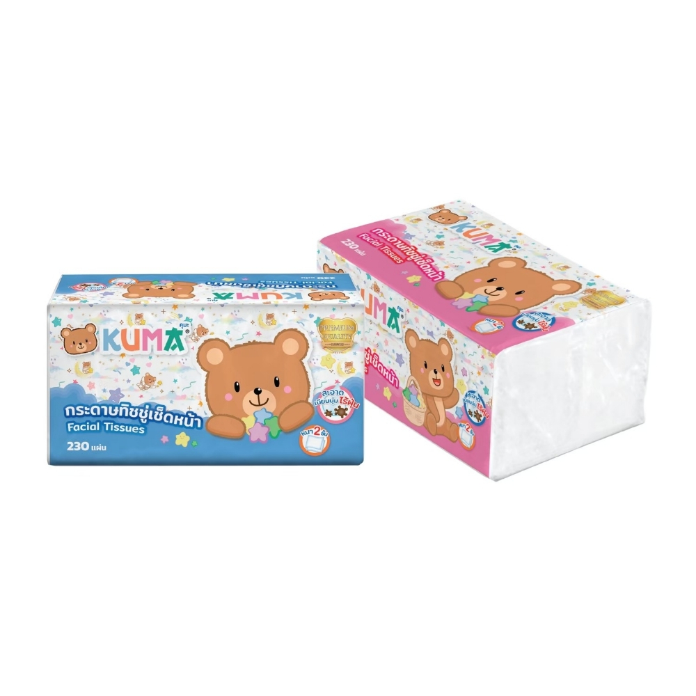 KUMA กระดาษทิชชู่ เช็ดหน้า หนา 2 ชั้น 230 แผ่น คละสี เนื้อเนียน นุ่ม สะอาด ไร้ฝุ่น เหนียว ซึมซับดี ไม่เป็นขุย คุมะ(1) - รูปที่ 4