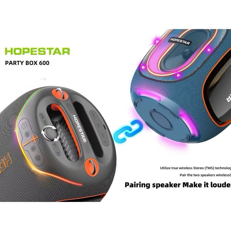 SY-Hopestar Party BOX600 ลำโพงบลูทูธ 300วัตต์ พร้อมไมค์ลอย2อัน ปรับเสียงไมค์ได้ ลำโพง6ดอก มีไฟRGB ปรับเบส3โหมด IPX5แท้