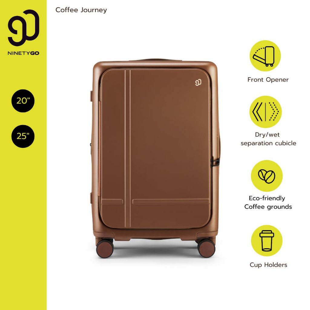 NinetyGo กระเป๋าเดินทางเปิดฝาหน้า กลิ่นกาแฟ รุ่น Coffee Journey 90L06 ช่องแล็ปท็อป 16 นิ้ว ขนาด 20/25 นิ้ว [ลาเต้]