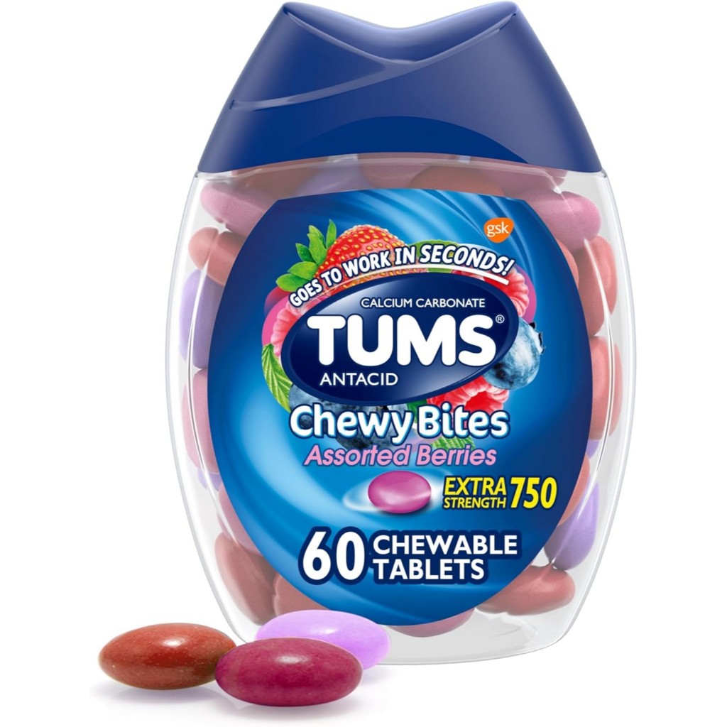 บรรเทา กรดไหลย้อน ท้องอืด Tums Chewy Bites Berry, 60 Ct