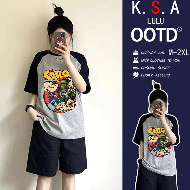 เสื้อยืดสวยๆผู้หญิงแฟชั่นฤดูร้อน oversize เสื้อผ้าสาวอวบคนอ้วนไซส์ใหญ่ เสื้อโอเวอร์ไซส์สไตล์เกาหลี ลายการ์ตูนญี่ปุ่น
