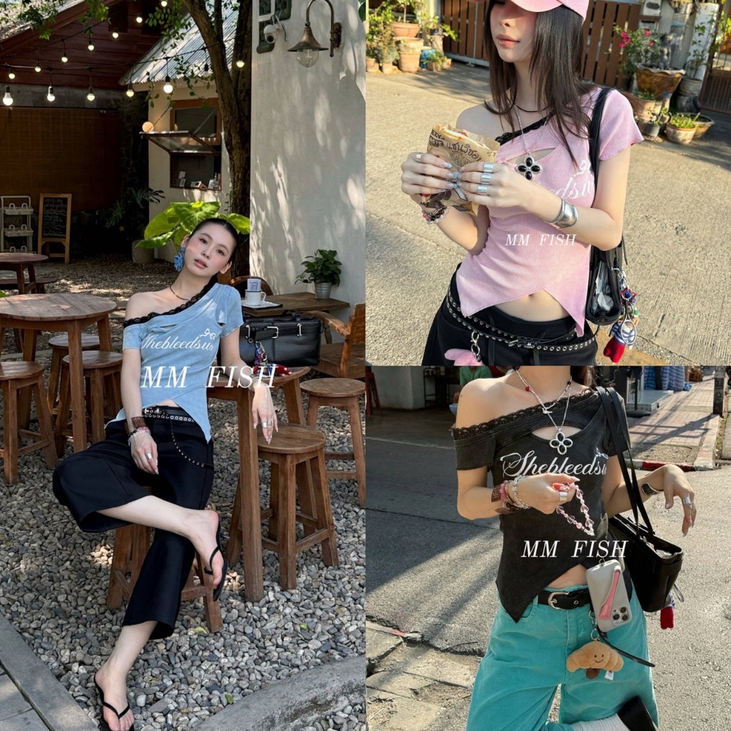 เสื้อปาดไหล่ลูกไม้สุดชิค TAG MM FISH🇰🇷
