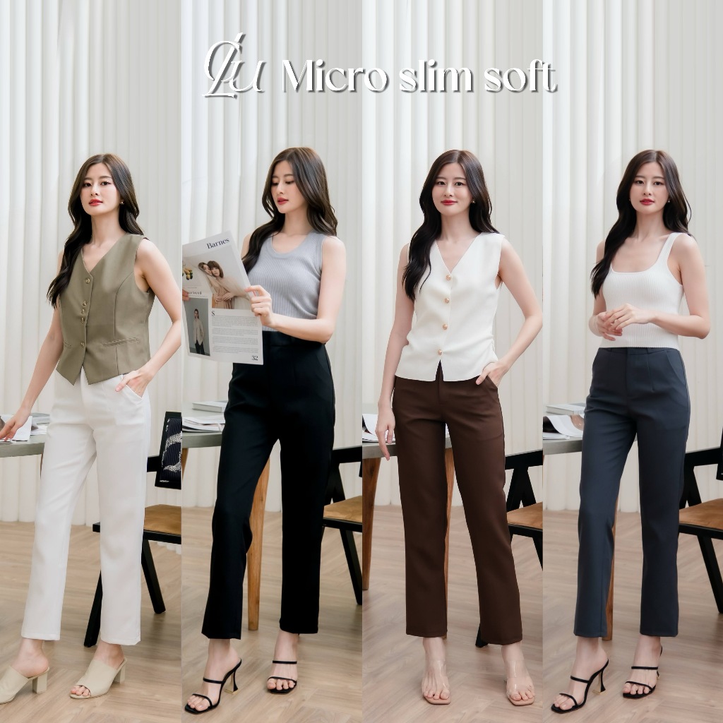 Glucoat | [T120] กางเกงขายาวกระบอกกลาง ผ้าไมโคร ตะขอหน้า ป้าย Glucoat