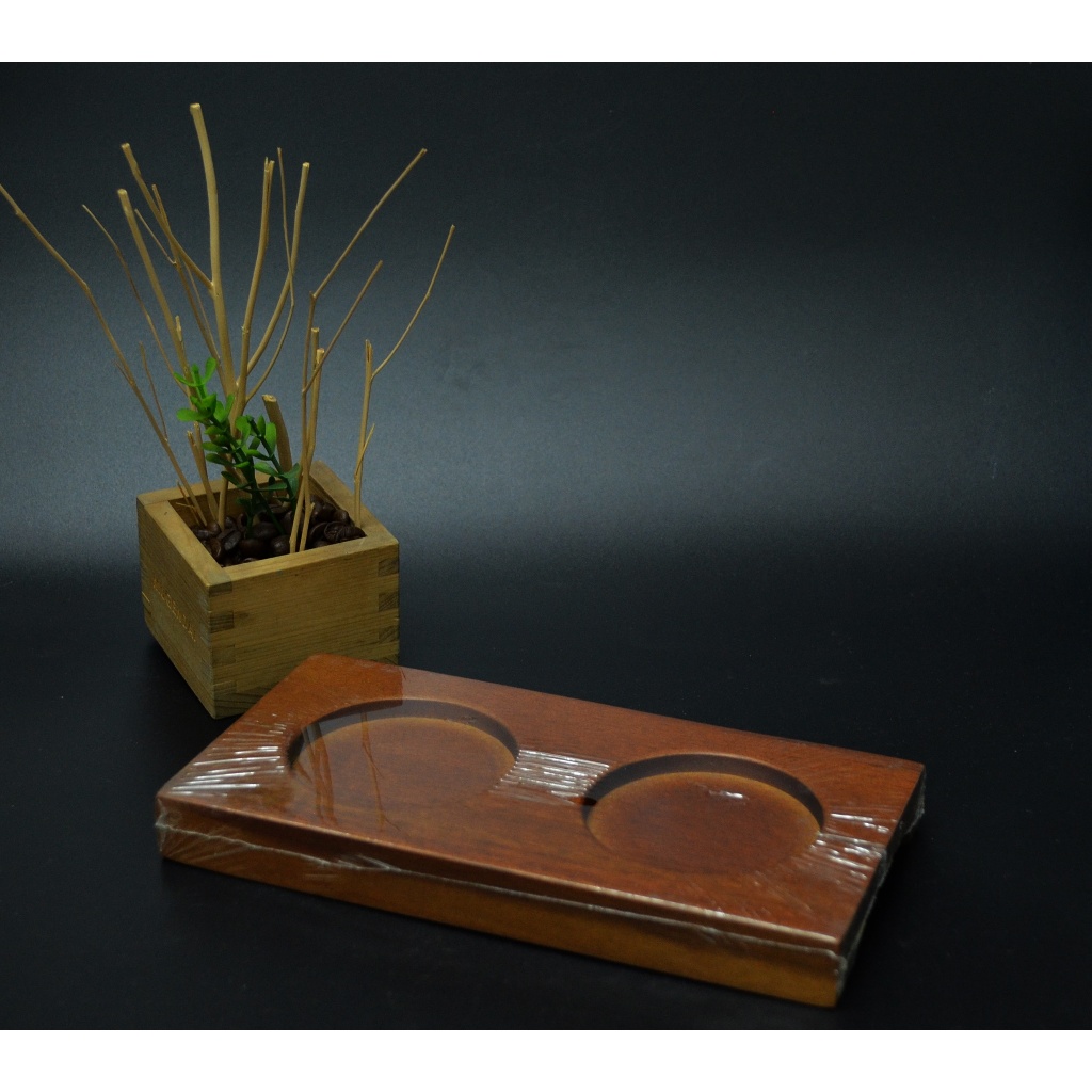 ถาดไม้ มือสอง ไม่ผ่านการใช้งาน ขนาด 7 x 3.5 นิ้ว (2 หลุม) Wood tray size 7x 3.5 inches (TOKYO WOODEN