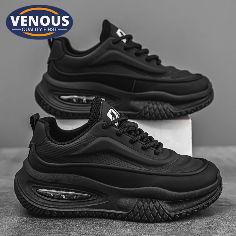 【Venous】2025 รองเท้าผู้ชายสีดำแบบกีฬา รองเท้ากีฬาแบบสบายสำหรับผู้ชายสไตล์เกาหลี รองเท้าผู้ชายแท้ คุณภาพสูง