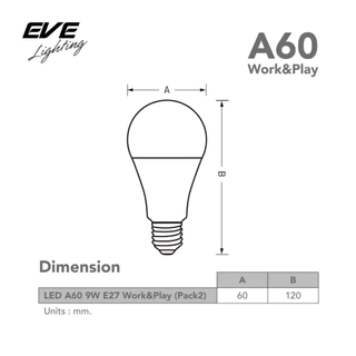 EVE ( แพ็คคู่ ) หลอดแอลอีดี A60 พร้อมรีโมท เปลี่ยนสีได้ 16 เฉดสี ปรับหรี่แสงได้ ขนาด 9W ขั้ว E27