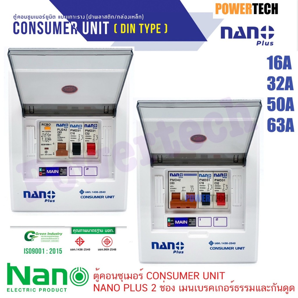(ส่งไวมี มอก.) ตู้คอนซูมเมอร์ Nano ยูนิต NN-CM NNP-CR CONSUMER UNIT NANO PLUS 2 ช่อง เมนเบรคเกอร์ธรรมและกันดูด