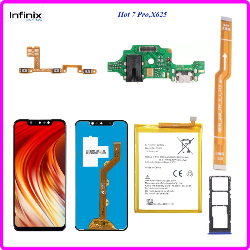 อะไหล่ infinix Hot 7 Pro,X625,สายแพร/ถาดใส่ซิมการ์ด/หน้าจอ LCD./แบตเตอรี่(BL-39KX)