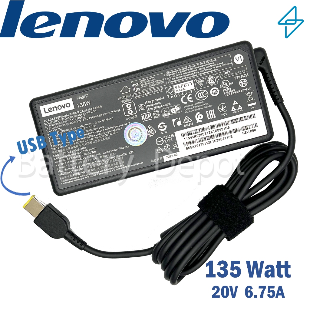 Lenovo Adapter ของแท้ 20V/6.75A 135W หัว USB สายชาร์จ เลอโนโว่ อะแดปเตอร์, สายชาร์จ Lenovo