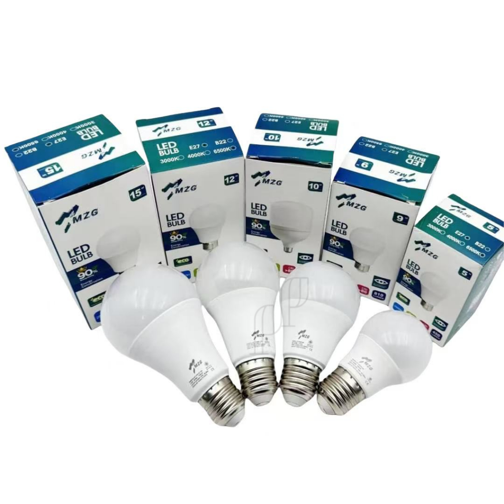 MZG หลอดไฟ ทรงกลม หลอดบับ LED BULB 5W 9W 12W 15W 220V ขั้วเกลียว E27 แสงขาว 6500K แสงวอร์ม3000K