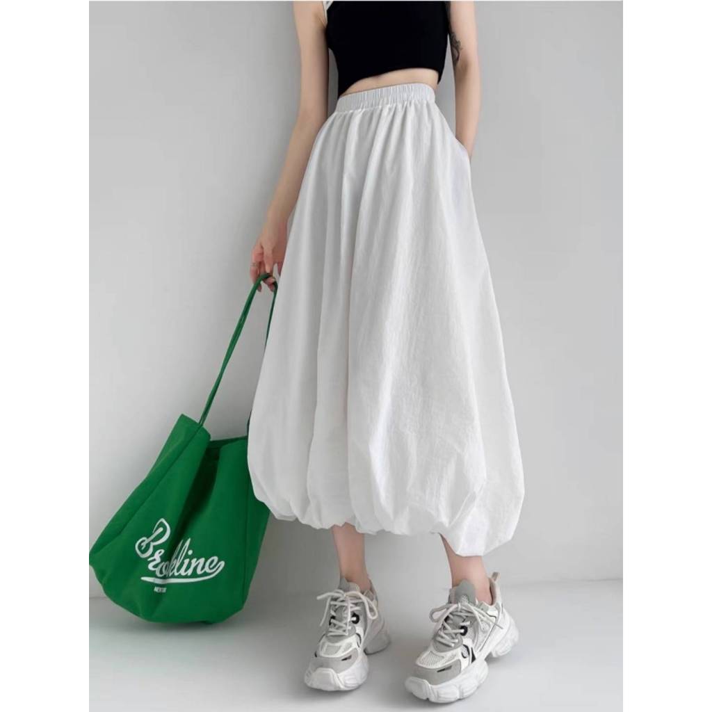 กระโปรงยาวบอลลูนผ้าคอตตอนซิลค์ FINE BANDED WAIST COTTON SILK BALLOON SKIRTS