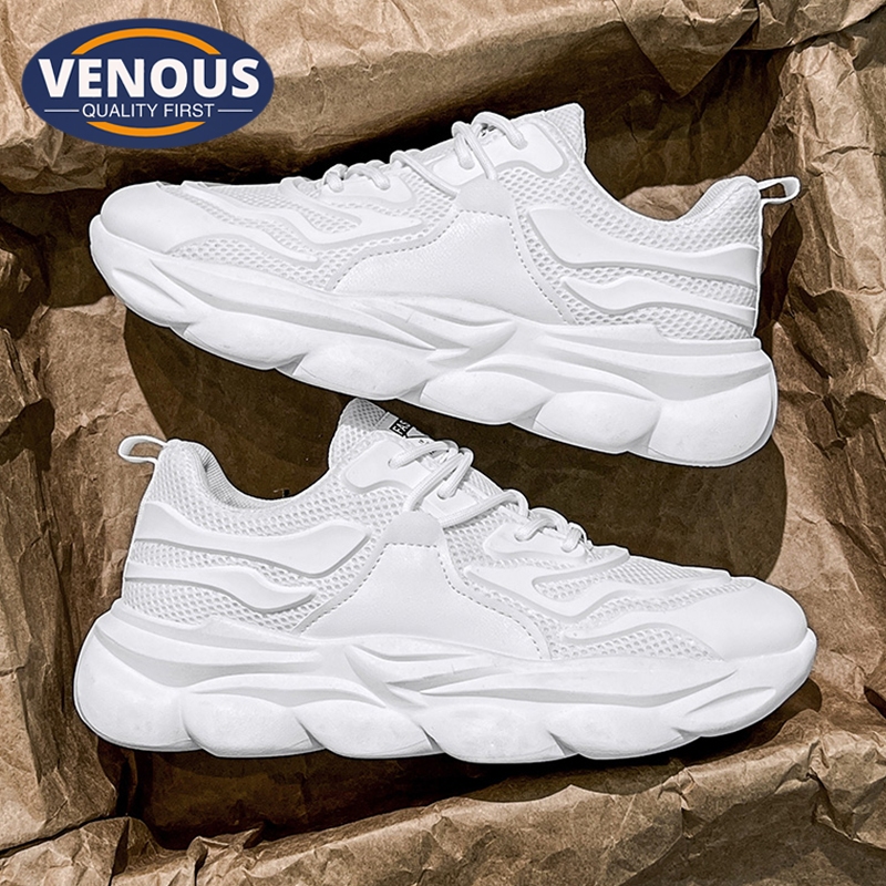 【Venous】2025 รองเท้าผู้ชายสีขาวแบบเป็นกันเอง รองเท้าผู้ชายน้ำหนักเบา รองเท้าผู้ชายแบบตัดต่ำ ยาง รองเท้าผู้ชายแบบสบายๆ