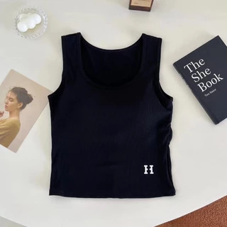 เสื้อกล้ามผ้าร่อง พร้อมบราตัวเดียวจบ เสื้อกล้ามสีพื้นใส่ทำงานได้ เสื้อยืดใส่สบาย