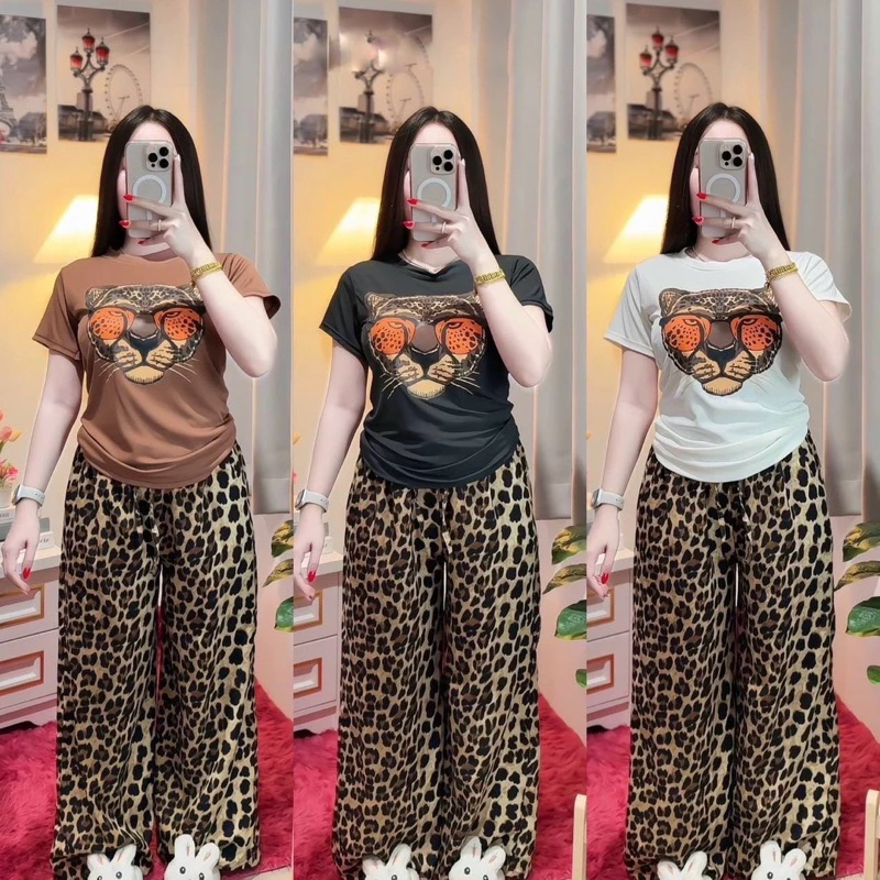 ชุดเซ็ตขายาวลายเสือ🐅เสื้อสกรีนหน้าเสือ+ขายาวลายเสือ🐅สุดฮิต กำลังมาแรง