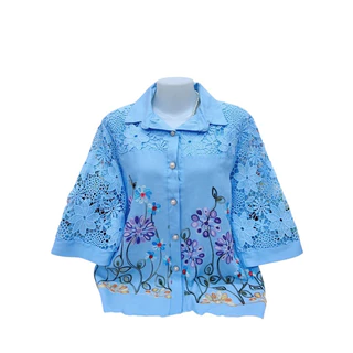 เสื้อลูกไม้ผ้าลินินงานปักรายดอกไม้ผ้านิ่มใส่สบาย#906