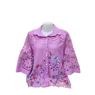 เสื้อลูกไม้ผ้าลินินงานปักรายดอกไม้ผ้านิ่มใส่สบาย#906