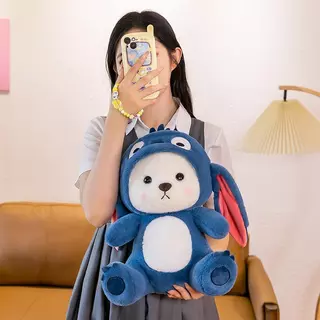 ตุ๊กตาหมีชุดน้ำเงิน แปลงร่าง 28CM 40CM 50CM 65CM น่ากอดสุดๆ เขียนการ์ดอวยพรได้
