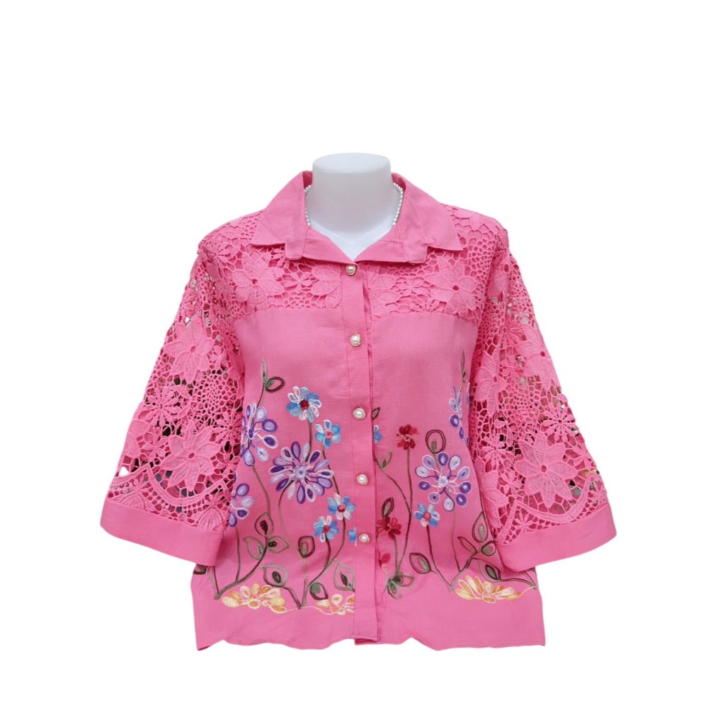 เสื้อลูกไม้ไซส์ใหญ่ เสื้อผ้าลินินคนแก่ รอบอก38-42/44-46/48-52นิ้วฟรีไซส์ เสื้อผ้าลินินปักลาย เสื้อคนสูงอายุใสงานบุญฯ