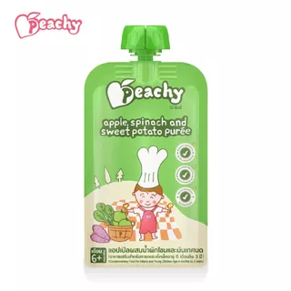 Peachy อาหารเสริมสำหรับเด็ก รสแอปเปิลผสมน้ำผักโขมและมันเทศบด 1 ถุง (R5)