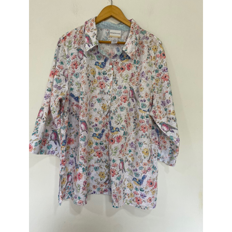 AR *ผ้าหมองนิด* ฝ้ายโพลี Alfred Dunner 2XL อกหน้าผ้า 55 นิ้ว ยาว 29 เชื้ตลายดอก เสื้อลายดอก