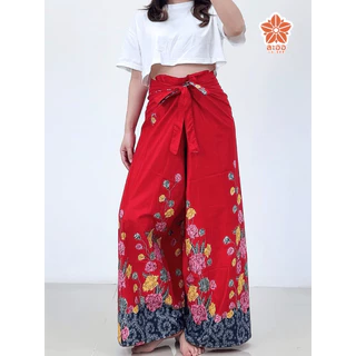 กางเกงเล ลายดอกไม้ กางเกงขายาว ขาก๊วย ใส่อยู่บ้าน ใส่นอน ใส่สบาย ชุดเที่ยวทะเล ผ้านิ่ม ฟรีไซส์