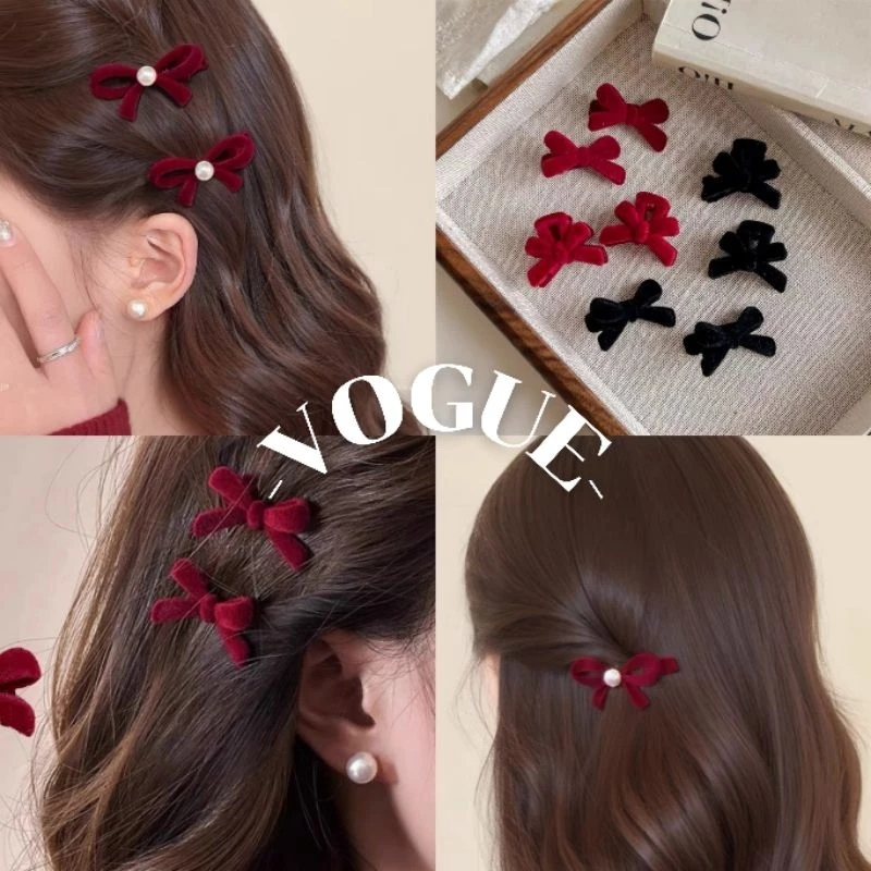Vogue🌟พร้อมส่ง🌟 กิ๊ฟตัวเล็ก สีดำแดง เรียบหรูดูแพง โบว์ดอกไม้ (VO-17/VO-18/VO-19)