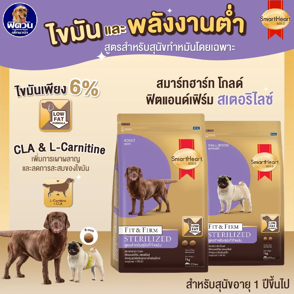 Smartheart-Gold (Fit&Firm) Sterilized สุนัขโต 1ปี+ สูตร สุนัขทำหมัน 10kg