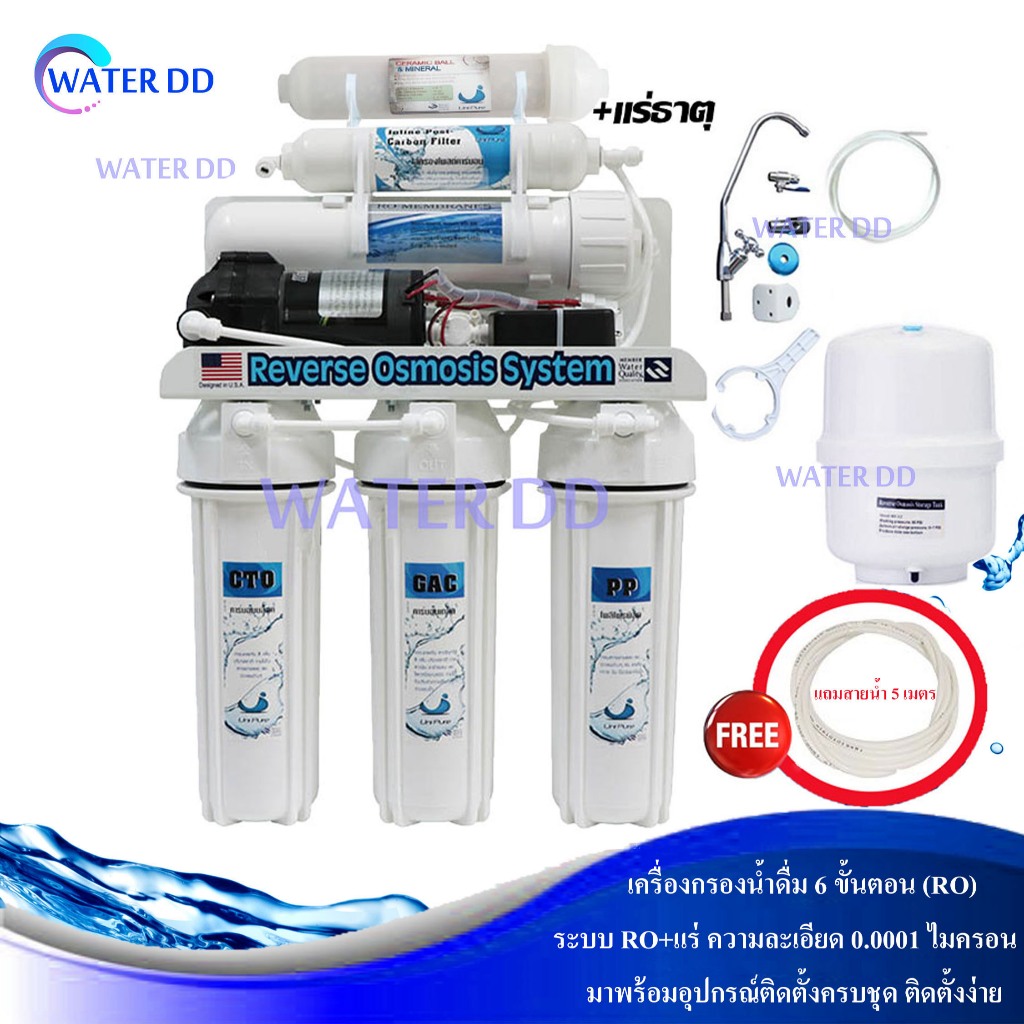 UNIPURE เครื่องกรองน้ำ 6 ขั้นตอน ระบบ RO+แร่ธาตุ แถมฟรีสายน้ำ 5 เมตร อุปกรณ์ติดตั้งครบชุด ราคา ถูกที่สุด ดีลบีเคเค