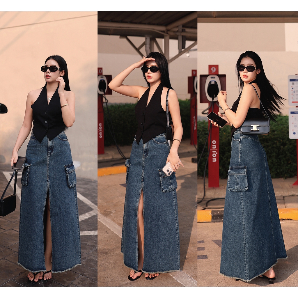 N7706 POCKET DENIM SKIRT - NUMBERSEVEN