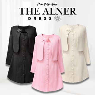 Thealner-AN13 (เดรสทวิตแขนกุดแต่งกระดุมหน้า+เสื้อคลุมแขนยาว)