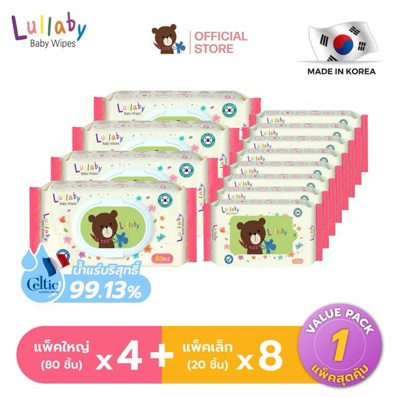 [4ญ+8ล] lullaby baby wipes ทิชชู่เปียก 80 แผ่นและ20แผ่น