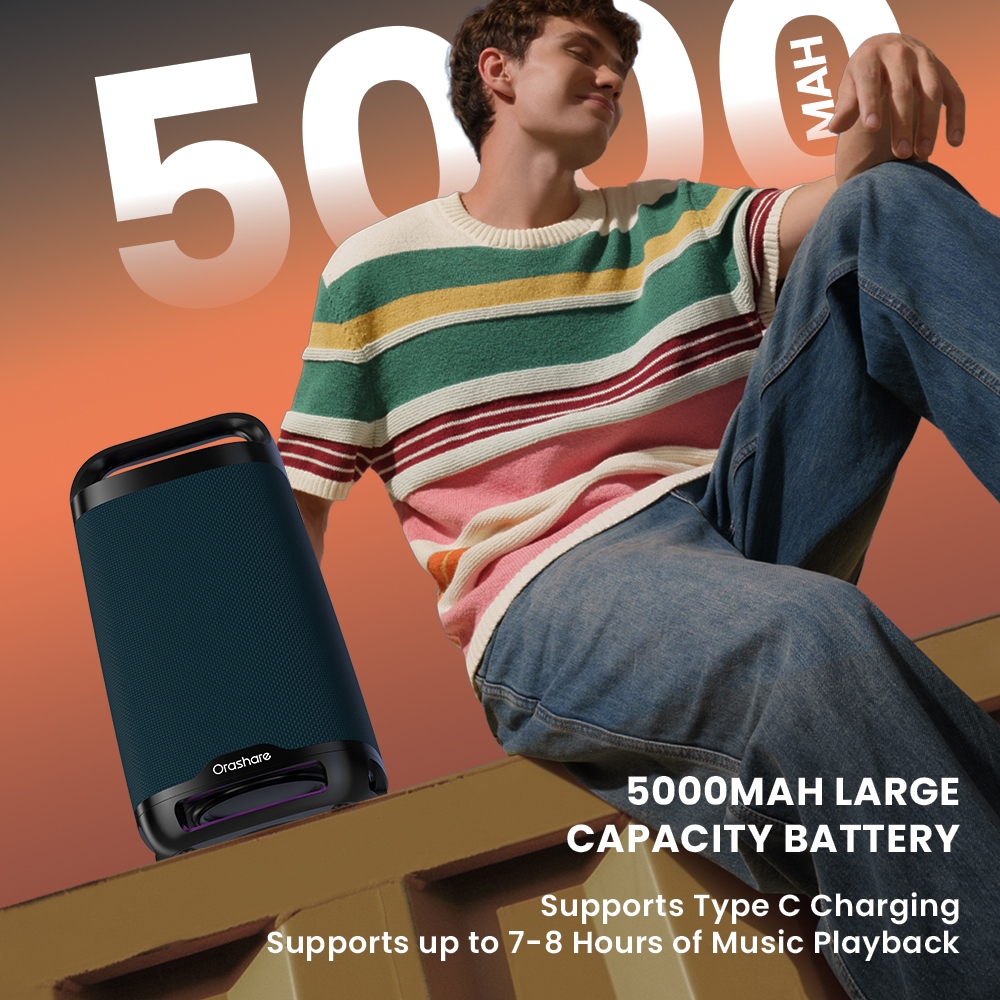 Orashare BS21 PartyBox ลำโพงบลูทูธพร้อมไฟ RGB เสียงทรงพลัง 80W ลำโพงปาร์ตี้ขนาดใหญ่5000mAhเล่นเพลงได้ ​​8 ชั่วโมง​​