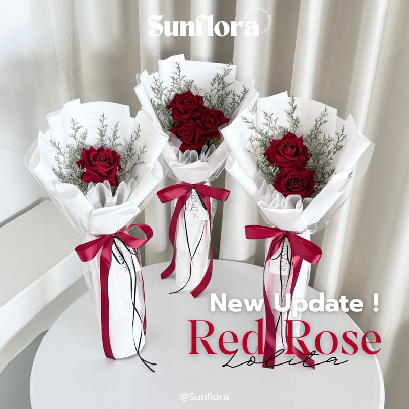 [Sunflora] กุหลาบกำมะหยี่ไซส์ 7 ซม.  1-3 ดอก 🌹 แซมแคสเปีย ช่อดอกไม้ปลอม ของขวัญ ปัจฉิม รับปริญญา วันเกิด วันครบรอบ