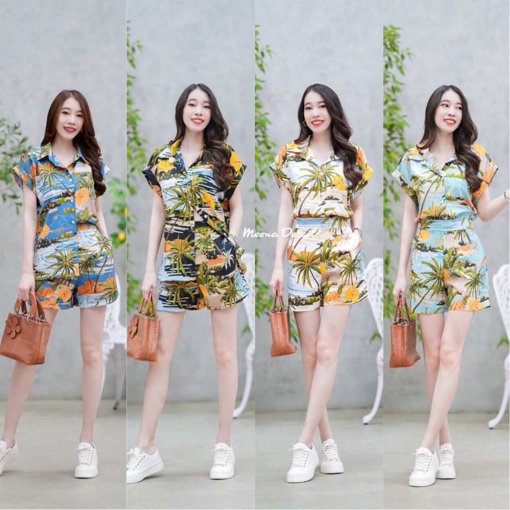 งานเซตเสื้อฮาวาย ลายทะเล ขาสั้น ใส่หน้าร้อน ชุดแฟชั่น ผู้หญิงใส่เที่ยว ใ่เล่นสงกรานต์ สวย ตรงปกน่ารักๆ