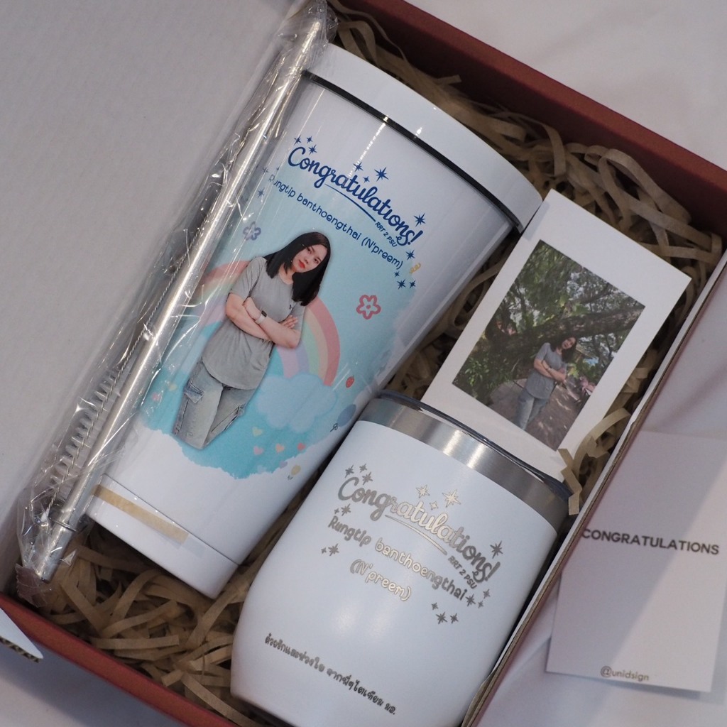 ✨UNIDSIGN✨ของขวัญรับปริญญา ของขวัญวันเกิด ของขวัญให้แฟน ของขวัญเกษียณ แก้วสกรีนลาย/รูป พร้อมกล่องพรีเมียม สวยหรู