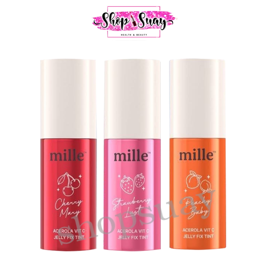 ** 1 แท่ง ** MILLE ACEROLA VIT C JELLY FIX TINT ลิปเจลลี่ทิ้นท์ สีชัด ติดทนริมฝีปาก 5 กรัม #แบบแท่ง