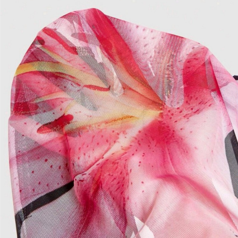 Crop TC2526 เสื้อครอป สายเดี่ยว ผูกหลัง ผ้าตาข่าย ลายดอกไม้ - รูปที่ 6