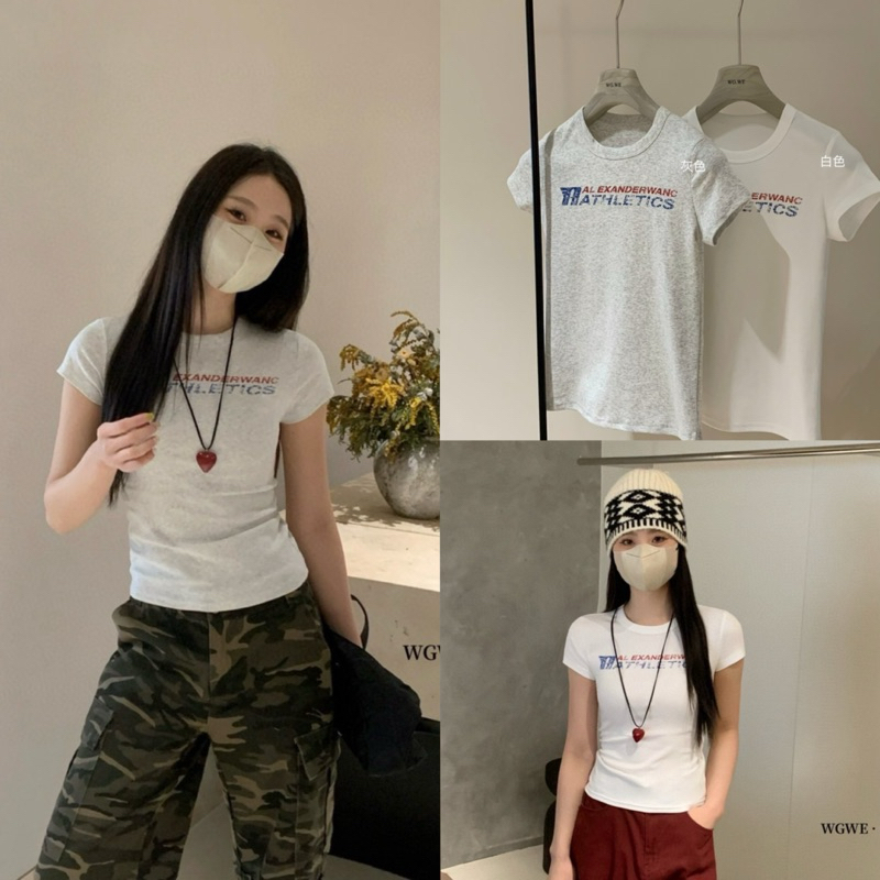 3986# เสื้อคอกลมแขนสั้นสกรีนลายช่วงอก   เนื้อผ้าดี ใส่สบาย  TAG:WG.WE 🇰🇷