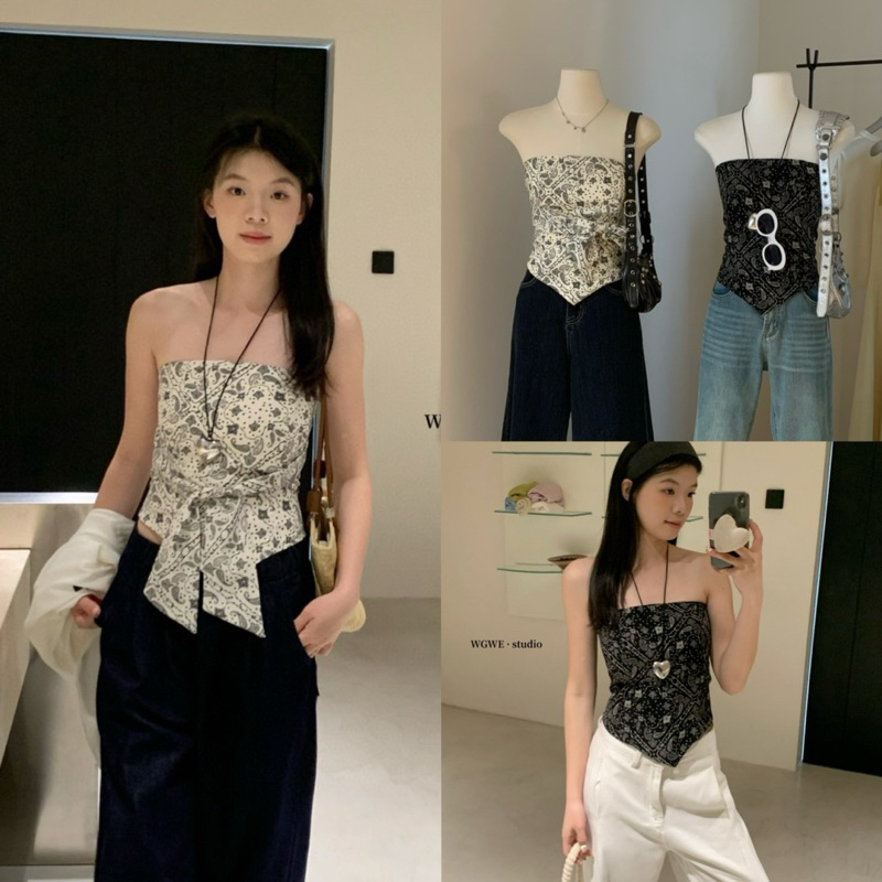 พร้อมส่ง 5062 เสื้อเกาะอกหลัง สมอคหลัง มีเชือกผูกเอว เนื้อผ้าดี ลายสวย   TAG:WG.WE – โปรปัง