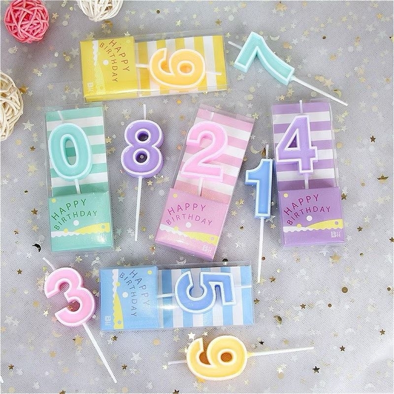 (ถูกที่สุด)  เทียนวันเกิดตัวเลขสีพาสเทล 0-9 เทียนปักเค้ก เทียนตกแต่งเค้กวันเกิด เทียนตัวเลขสีพาสเทล เทียนแฟนซี
