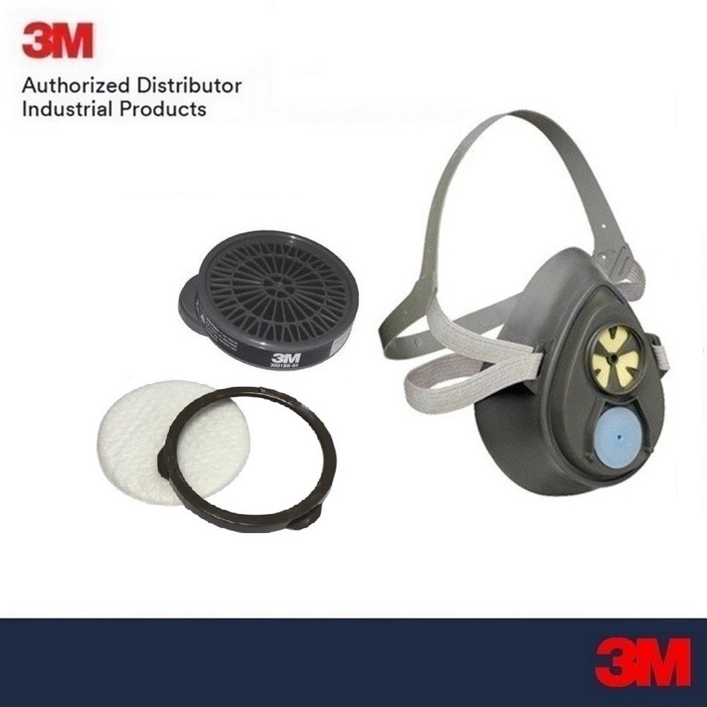 3M Mask หน้ากากไส้กรองเดี่ยว 3200, ตลับกรอง 3301K-100, แผ่นกรอง 7711, ฝาครอบ 385