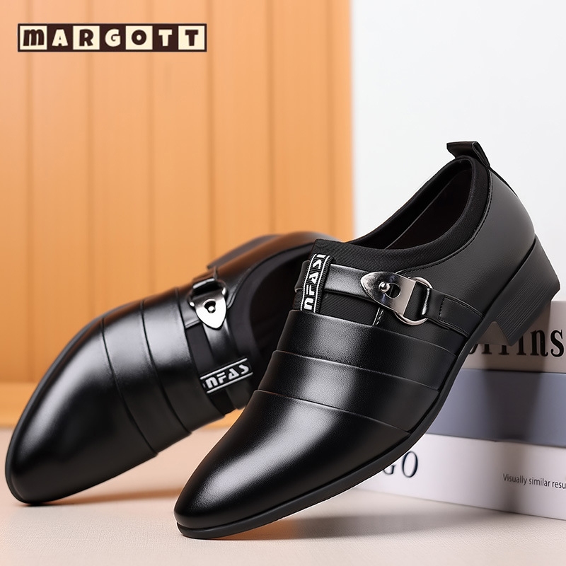 【margott9】รองเท้าหนังหัวแหลมสไตล์ธุรกิจสำหรับผู้ชาย ทนทานต่อการสึกหรอและระบายอากาศได้ดี