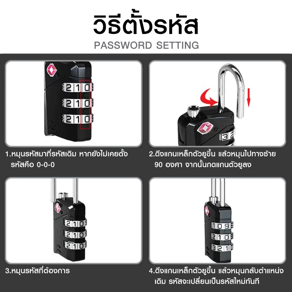 HQ LUGGAGE แม่กุญแจ  3 รหัส แบบ TSA