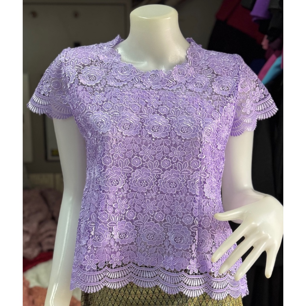เสื้อลูกไม้แขนสั้น คอกลม คอจีน คอจีบ ปกบัว
