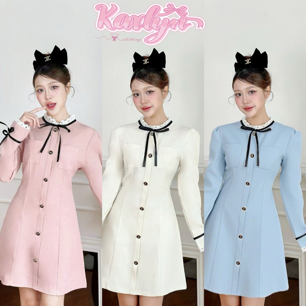 【Karlyn】FZ-CC-H45# ชุดเดรสแขนยาว  แต่งกระดุม แต่งระบาย  สวย น่ารักมาก