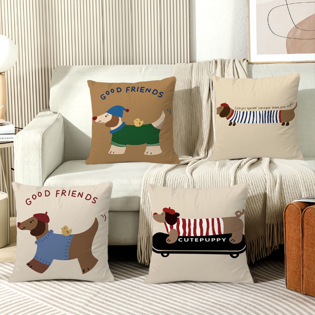 🏷️[Home]🐶 ปลอกหมอน หมอนอิง 45x45 ลายน่ารัก น้องหมาคัชชุน Kachshund dog ins Styleผ ตกเเต่งห้อง หมอนอิงโซฟา หมอนพิงหลัง🐶