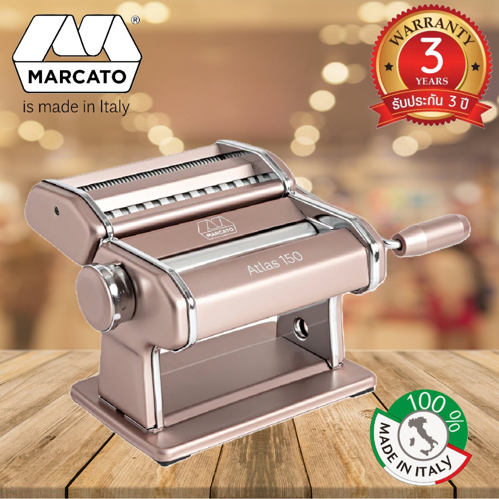 MARCATO Atlas 150 Design Pink Machine สีชมพู Pasta เครื่องรีดแป้งและตัดเส้นพาสต้า ข้าวซอย มือหมุน รุ