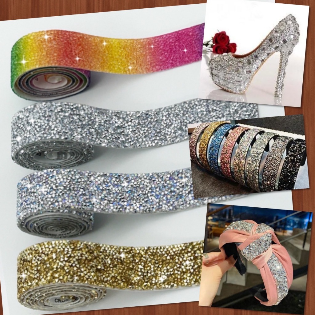 เทป คริสตัล เทปกาว เพชร มีกาวในตัว ยาว 90 ซม. สติ๊กเกอร์ ตกแต่ง เสื้อผ้า DIY ติดผนัง กำแพง เฟอร์นิเจอร์ รถยนต์